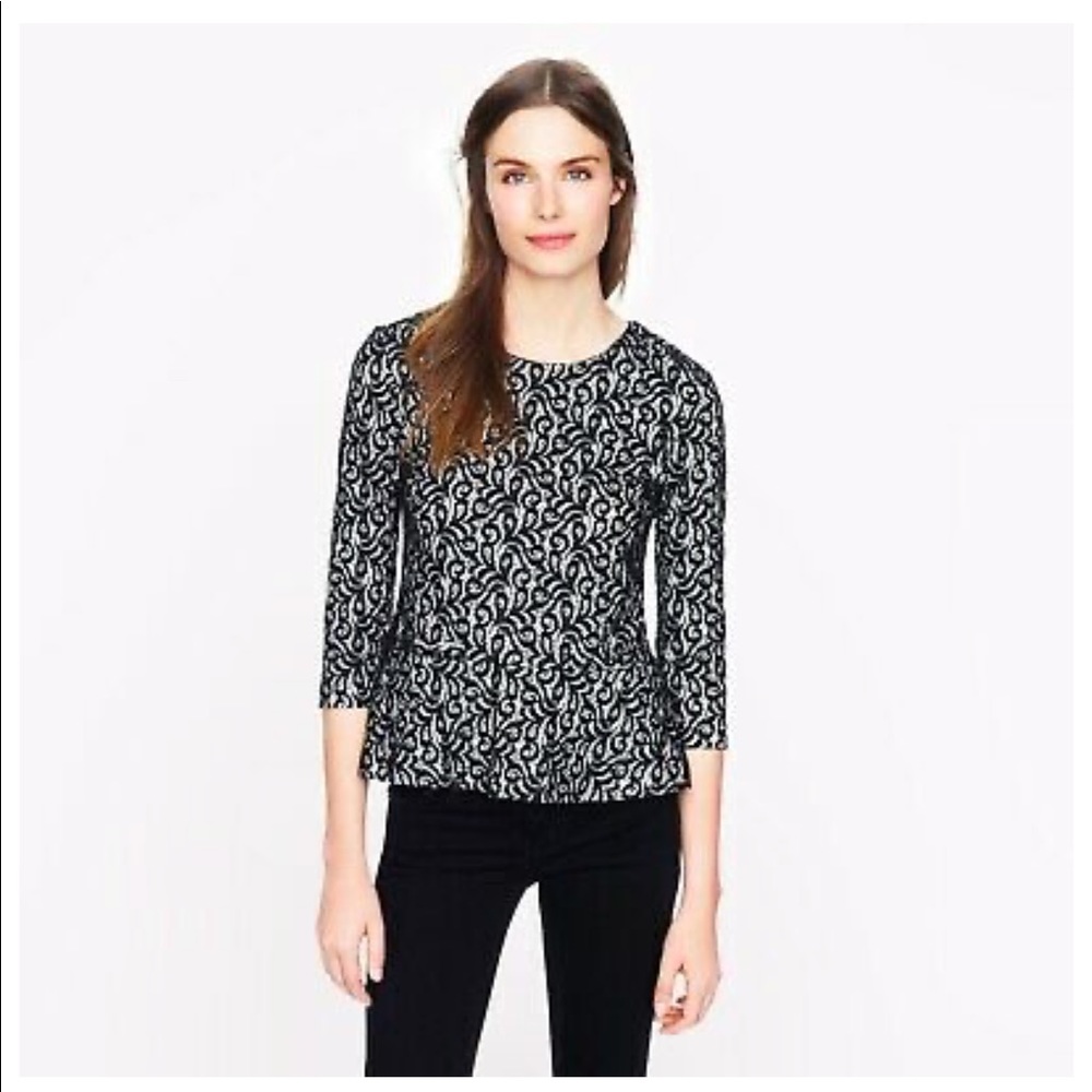 JCrew Black Lace Peplum Top, 3/4 sleeve